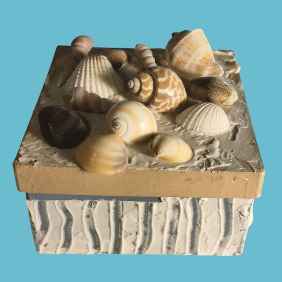 Seashell Keepsake Box Textured Sides Coastal Theme Decorative Tropical - Picture 3 of 9